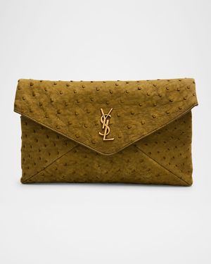 Large YSL Envelope Clutch Bag in Ostrich Nubuck