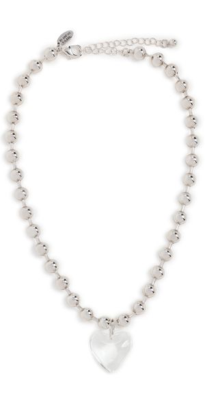 Kenneth Jay Lane Clear Heart Pendant Lobster Necklace Silver/Clear One Size