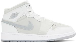 Nike Jordan Big Kids White & Gray Air Jordan 1 Mid SE Sneakers