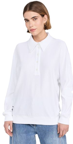 Tibi Summer Sweatshirting Polo Collar Sweatshirt White S