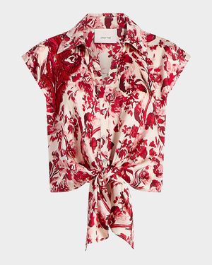 Marianna Floral Ribbons Tie Top