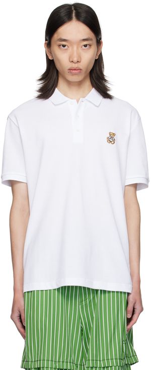 Moschino White Teddy Patch Polo