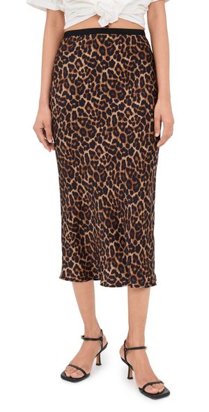 ANINE BING Printed Bar Silk Skirt Black and Brown Leopard L