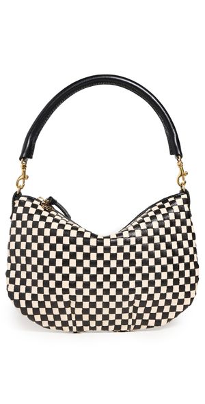 Clare V. Petite Moyen Messenger Bag Black & Cream Woven Checker One Size