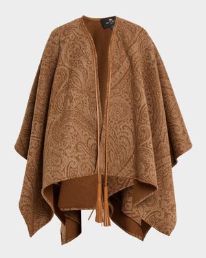 Paisley Wool-Cashmere Cape With Leather Tassels