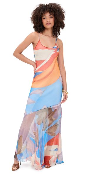 Donde Esteban Palenque Flores Silk Chiffon Long Dress Palenque Flores L