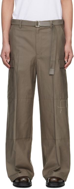 sacai Taupe WTAPS Edition Cotton Back Satin Cargo Pants
