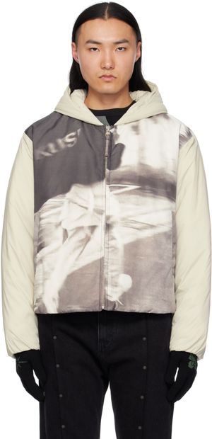 KUSIKOHC Blouson rembourré blanc cassé et gris à images imprimées