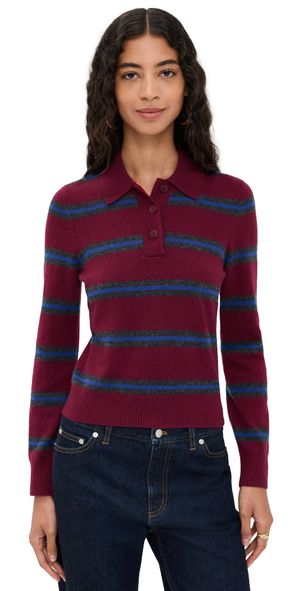 STAUD Gemma Cashmere Sweater Crimson Stripe XL