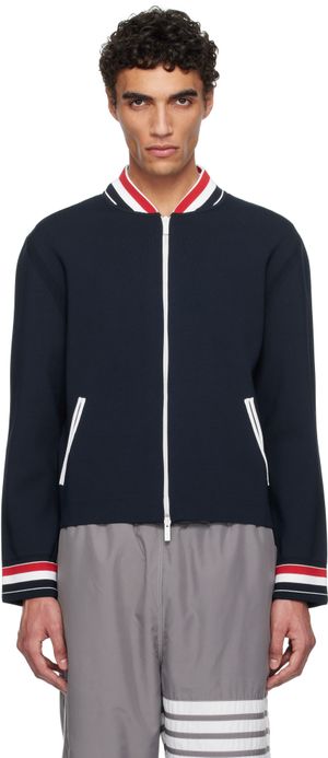 Thom Browne Navy Stretch Viscose Tennis Jacket