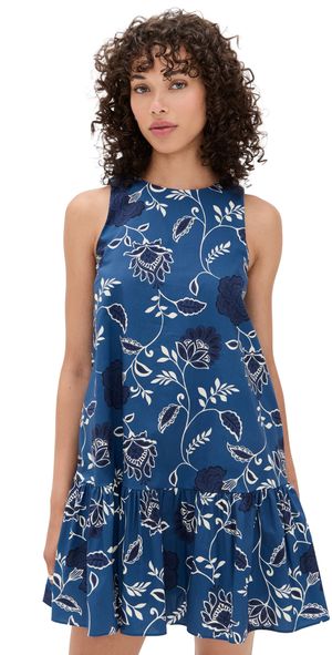 Tanya Taylor Jessie Dress French Blue/Cream XL