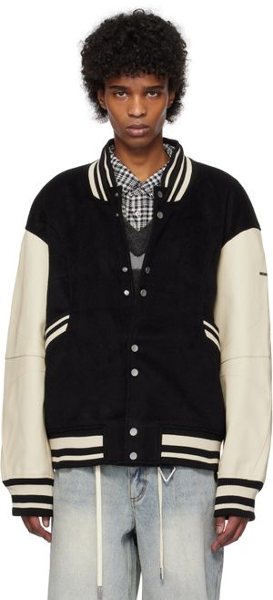 C2H4 Black Curvilinear Varsity Bomber Jacket