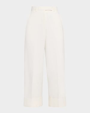 High-Rise Organic Cotton Canvas Straight-Leg Crop Trousers