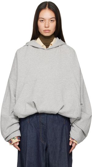 Dries Van Noten Pull à capuche gris à fronces