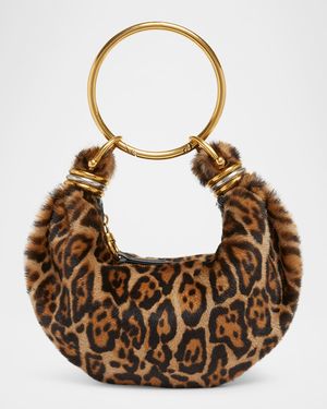 Bracelet Hobo Bag in Leopard-Print Shearling