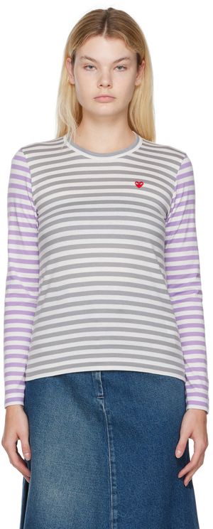 COMME des GARÇONS PLAY Gray & Purple Striped T-Shirt