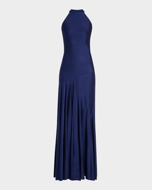 Asymmetric Draped Jersey Halter Gown