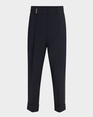 Pleated Tapered Ankle Pants