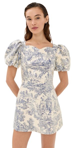 Tanner Fletcher Helene Puff Sleeve Sequin Toile Dress Blue Toile Sequin 3