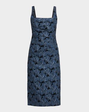 Sleeveless Floral Stretch Jacquard Midi Dress