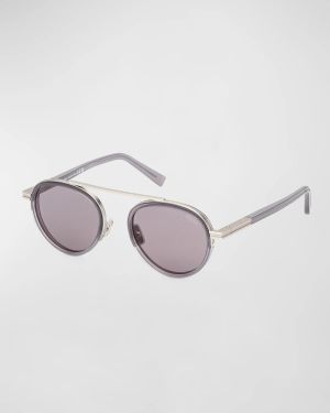Men's ORIZZONTE II Metal-Acetate Round Sunglasses