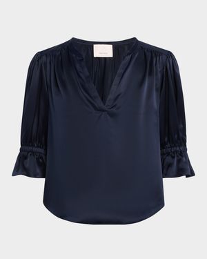 Fiona Silk Split-Neck Top