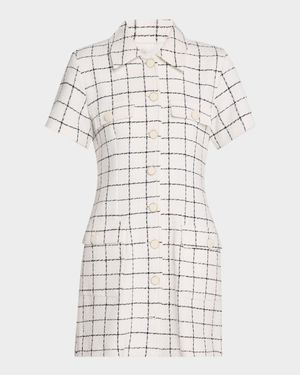 Vidim Grid-Print Tweed Mini Shirtdress