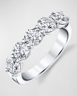 18K White Gold 5 Stone Band with Round Cut Diamonds, 1.65ct