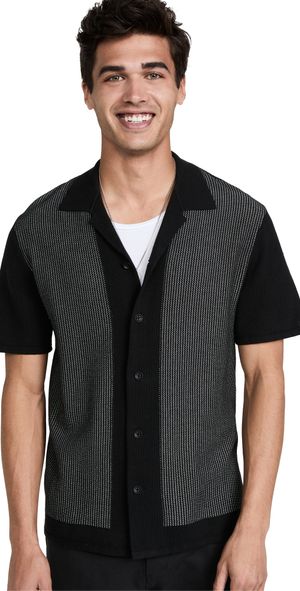 rag & bone Harvey Knit Camp Shirt Black/White XL