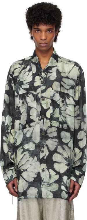 Dries Van Noten Navy & Green Silk Shirt