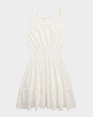 Girl's Smocked Dress W/ Eyelet Trim, Size S-XL