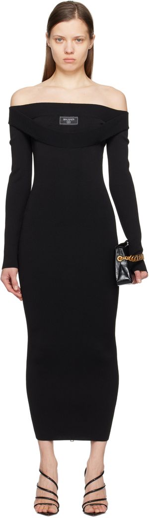Balmain Black Plain Knit Maxi Dress