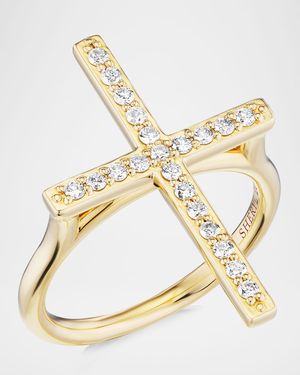 14K Yellow Gold Diamond Cross Statement Ring