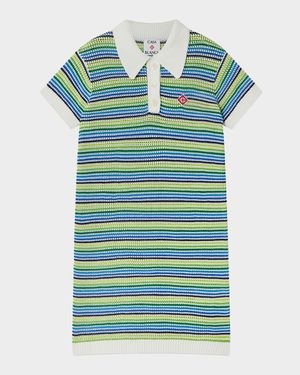 Girl's Stripe Short-Sleeve Midi Dress, Size 3-14