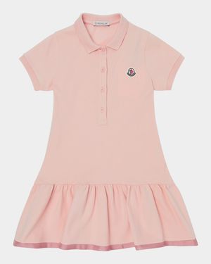 Girl's Drop-Waist Short-Sleeve Polo Dress, Size 8A-10A