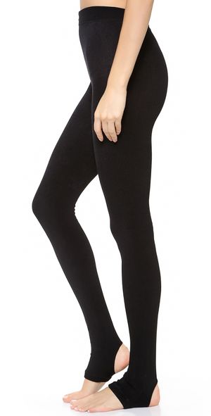 Plush Fleece Lined Tights with Stirrups Black M/L