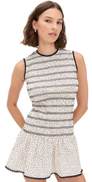 Another Girl Polka Dot Smocked Mini Dress Cream XL