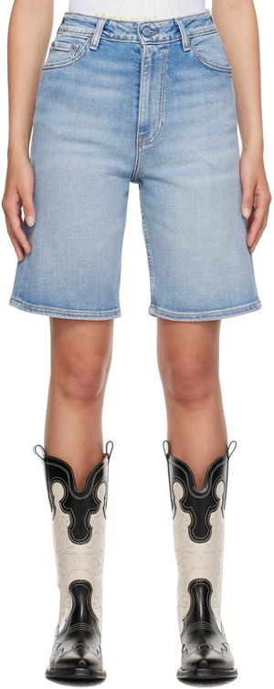 GANNI Blue Faded Denim Shorts