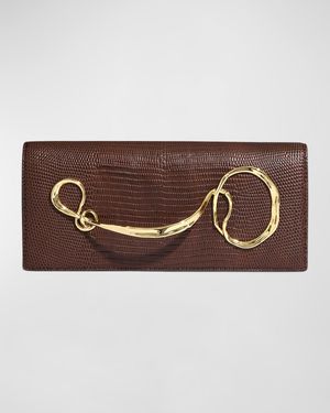 Twisted Lizard-Embossed Leather Clutch Bag