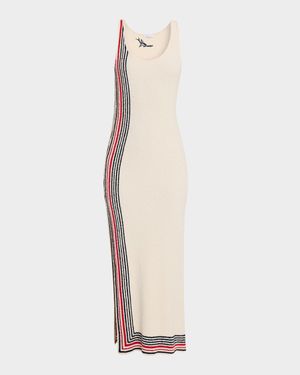 Scoop-Neck Stripe Button-Side Maxi Dress
