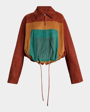 Coloblock Suede Balloon Jacket