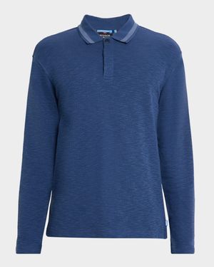 Men's Structured Knit Stripe-Collar Polo Shirt