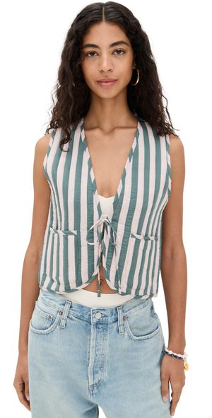 Natalie Martin Collection Felicity Vest Thick Stripe Jade XL