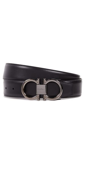 FERRAGAMO Double Gancio Reversible Belt Nero/Hickory 36