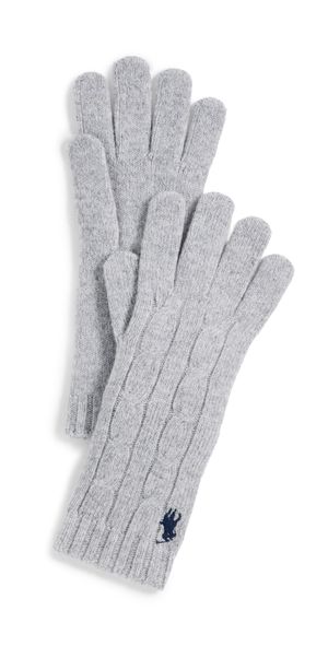 Polo Ralph Lauren Wool Cashmere Classic Cable Gloves Soft Grey One Size