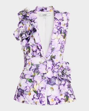 Single-Breasted Floral Applique Vest