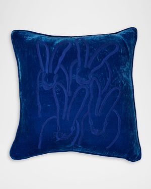 Hand-Embroidered Velvet Bunny Pillow, 22" Square