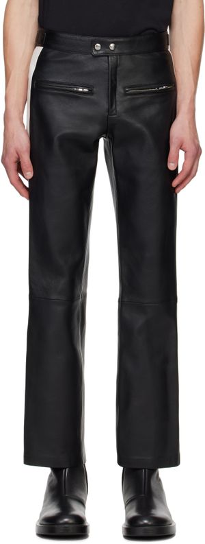 Courrèges Black & White Contrast Band Biker Leather Pants