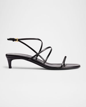 Strappy Leather Kitten-Heel Sandals