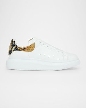 Men's Oversized Leather and Snake-Effect Low-Top Sneakers